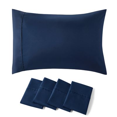 Bedsure Pillow Cases Standard Size Set of 4 - Navy Brushed Microfiber Pillowcases 4 Pack, Super Soft and Cozy Pillow Case Covers with Envelope Closure, Wrinkle, Fade and Stain Resistant, 20x26 Inches