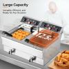 ROVSUN 24.9QT Electric Deep Fryer with Baskets, Timer Drains & Lids, 3400W Commercial Deep Fryer, Dual Tank Kitchen Countertop Frying Machine, Adjustable Temperature for Home Restaurant view 3