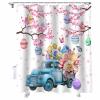 Easter Shower Curtain Blue Truck Eggs Shower Curtains for Bathroom Butterfly Flower Cherry Blossom Bath Curtains Sets for Spring Bathroom Decor Fabric Waterproof Standard 72" X 72" view 1