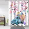 Easter Shower Curtain Blue Truck Eggs Shower Curtains for Bathroom Butterfly Flower Cherry Blossom Bath Curtains Sets for Spring Bathroom Decor Fabric Waterproof Standard 72" X 72" view 2