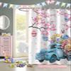 Easter Shower Curtain Blue Truck Eggs Shower Curtains for Bathroom Butterfly Flower Cherry Blossom Bath Curtains Sets for Spring Bathroom Decor Fabric Waterproof Standard 72" X 72" view 3