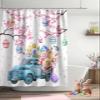 Easter Shower Curtain Blue Truck Eggs Shower Curtains for Bathroom Butterfly Flower Cherry Blossom Bath Curtains Sets for Spring Bathroom Decor Fabric Waterproof Standard 72" X 72" view 4