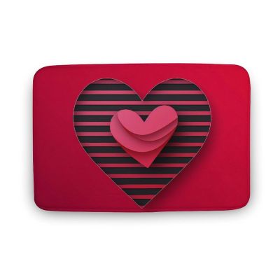 Bathroom Rugs Coral Velvet Bath Rug Stripes and Hearts Non Slip Shower Mat for Bathroom Decor Sets Door Rug Absorbent Kitchen Carpet for Floor Tub Shower Room Dco