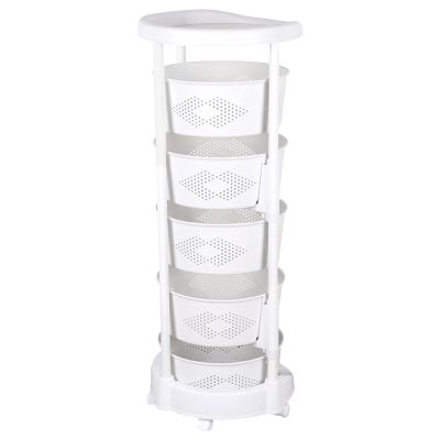 Oiveinya Rotatable Storage Rack,5-Tiers Rotating Storage Shelves Basket Rack Adjustable Height Fruit Basket Shelf with Wheels,Rotatable Storage Shelf for Kitchen Bathroom Bedroom Laundry Room