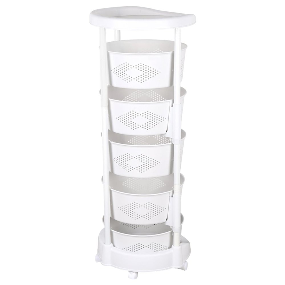 Oiveinya Rotatable Storage Rack,5-Tiers Rotating Storage Shelves Basket Rack Adjustable Height Fruit Basket Shelf with Wheels,Rotatable Storage Shelf for Kitchen Bathroom Bedroom Laundry Room