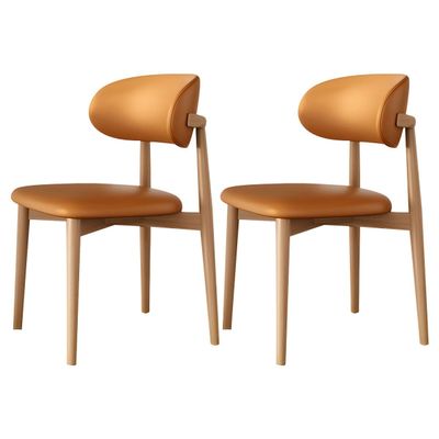 CraftThink Dining Chair, Modern Glam Fabric Upholstered Side Chair with Wood Leg and Open Back for Living Dining Room, 2 Pieces Wood-Orange