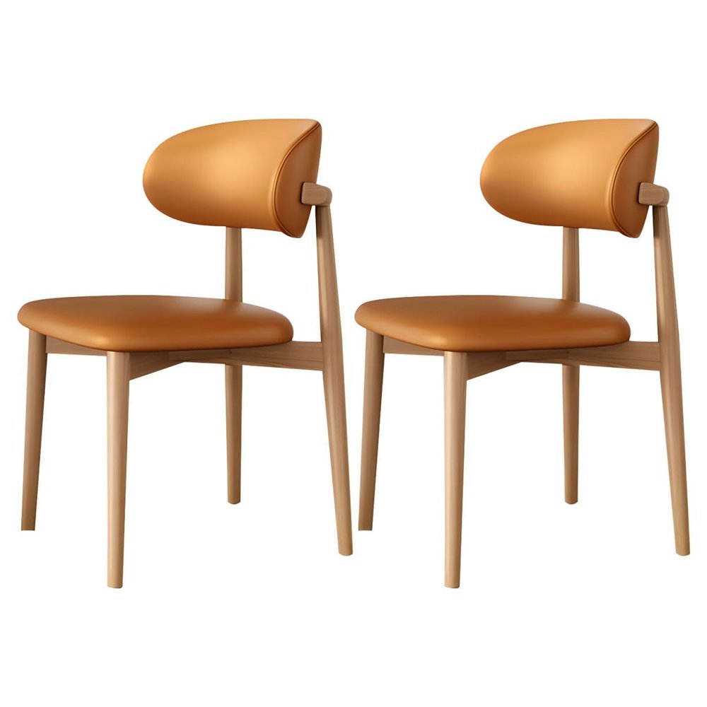 CraftThink Dining Chair, Modern Glam Fabric Upholstered Side Chair with Wood Leg and Open Back for Living Dining Room, 2 Pieces Wood-Orange