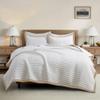 Bonlino White Quilt Set Queen Size - Farmhouse Soft Striped Stitch Bedding Bedspread Coverlet Summer Lightweight Quilt Bed Sets with 2 Pillow Shams for Home All Season with Linen Border view 1