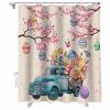 Easter Shower Curtain with Truck, Eggs, Butterfly, Flower, Pink Cherry Blossom for Bathroom Decor - Spring Bath Curtains Set, Fabric, Waterproof, Extra Long 72" X 78" view 1