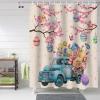 Easter Shower Curtain with Truck, Eggs, Butterfly, Flower, Pink Cherry Blossom for Bathroom Decor - Spring Bath Curtains Set, Fabric, Waterproof, Extra Long 72" X 78" view 2