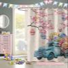 Easter Shower Curtain with Truck, Eggs, Butterfly, Flower, Pink Cherry Blossom for Bathroom Decor - Spring Bath Curtains Set, Fabric, Waterproof, Extra Long 72" X 78" view 3