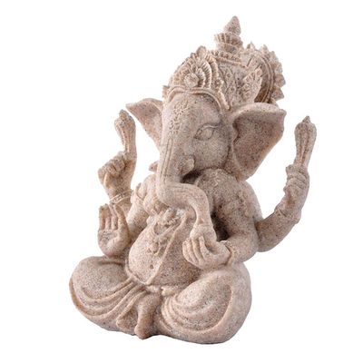 1pcs Ganesha Sandstone Buddha Statue, 5.12inch Elephant Seated Sculpture, Vintage Hand Carved Religious Buddha Figurines, Blessing Statue Ornament