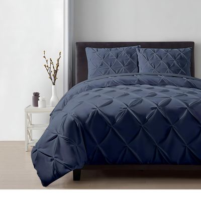 Saferay Green Luxury Steel Blue Pinch Pleated Pintuck Duvet Cover Set Oversized King - 120x98 Size Egyptian Cotton Luxury Soft & Breathable Comforter Cover with Corner Ties & Zipper Closure