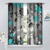 Abstract Light Blue Rose Floral Curtains Romantic Modern Flower Black Leaves for Women Girls Bedroom Decor Printed Rod Pocket Blackout Window Drapes for Living Room Kitchen Cafe W42xL84in 2 Panels view 3