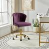 HULALA HOME Home Office Desk Chair with Gold Wheels, Small Cute Vanity Chair with Back for Bedroom, Adjustable Rolling Task Work Seat for Women/Girls, Purple view 1