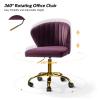HULALA HOME Home Office Desk Chair with Gold Wheels, Small Cute Vanity Chair with Back for Bedroom, Adjustable Rolling Task Work Seat for Women/Girls, Purple view 4