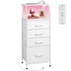 WLIVE Night Stand with Charger Station, White Nightstand with LED Light and 4 Storage Drawers, Tall Dresser for Bedroom, 37.48" H Bedside Table with Fabric Bins, Wood Shelf view 1