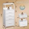 WLIVE Night Stand with Charger Station, White Nightstand with LED Light and 4 Storage Drawers, Tall Dresser for Bedroom, 37.48" H Bedside Table with Fabric Bins, Wood Shelf view 3
