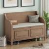 HZXINKEDZSW 42" Rustic Style Storage Bench with Safety Hinge, Wood Multifunctional Storage Bench with 2 Cabinets for Entryway, Living Room, Bedroom, Mudroom (Brown+ Beige-01) view 1