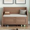 HZXINKEDZSW 42" Rustic Style Storage Bench with Safety Hinge, Wood Multifunctional Storage Bench with 2 Cabinets for Entryway, Living Room, Bedroom, Mudroom (Brown+ Beige-01) view 3