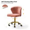 HULALA HOME Home Office Desk Chair with Gold Wheels, Small Cute Vanity Chair with Back for Bedroom, Adjustable Rolling Task Work Seat for Women/Girls, Pink view 4