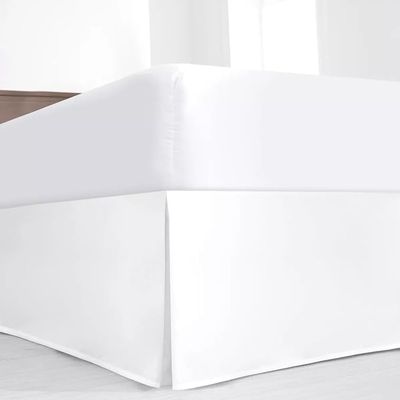 King XL Size Bed Skirt White Box Pleat Bedskirt with 14" Drop Length- Pure Cotton 600 Thread Count Premium Finish with Split Corner, Light Weight,