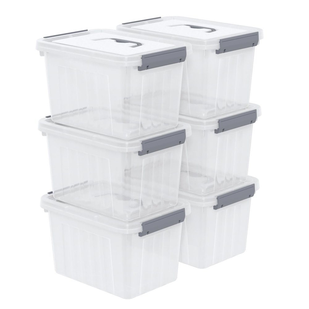 Udotry 6 Quart Clear Plastic Storage Latching Bins with Handle, Small Plastic Boxes with Lids, 6 Packs