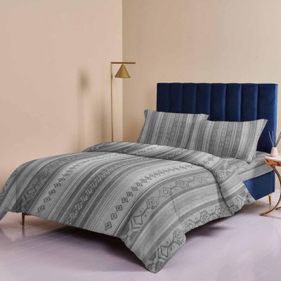 Queener Home 4-Piece Twin Bedding Set Duvet Cover, Boho Abstract Ethnic Gray Geometric Pattern Warm Cozy Quilt Covers Bed Sheets with 2 Pillow Sham Vintage Art on Wood Bedroom Hotel Decor