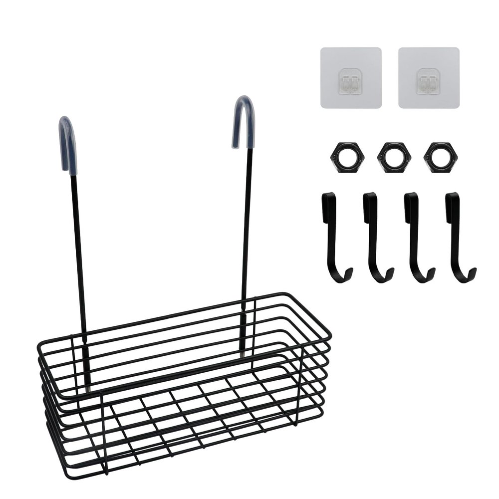 Antrader Hanging Shower Rack,Shower Caddy Hanging,Hung on the Faucet or the Door,the Back Hook Can be Rotated,No Drilling,304 Stainless Steel,Single Layer Shelf-Black