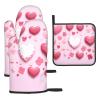 3 pcs Oven Mitts and Pot Holders Set High Heat Resistant Oven Glove and Hot Pads Washable Kitchen Oven Mittens Pink Heart Shape Non-Slip Potholder for Cooking Baking Grilling view 1