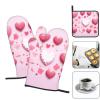 3 pcs Oven Mitts and Pot Holders Set High Heat Resistant Oven Glove and Hot Pads Washable Kitchen Oven Mittens Pink Heart Shape Non-Slip Potholder for Cooking Baking Grilling view 2