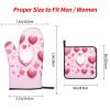 3 pcs Oven Mitts and Pot Holders Set High Heat Resistant Oven Glove and Hot Pads Washable Kitchen Oven Mittens Pink Heart Shape Non-Slip Potholder for Cooking Baking Grilling view 3