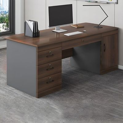 KWOKING Contemporary Brown Wooden Office Desk with Locking Drawers & Cable Management - Without Chairs Desk Staff Desk Office Staff Desk Simple Computer Desk Brown-Black - 4 Drawers 47"L x 24"W x 29"H