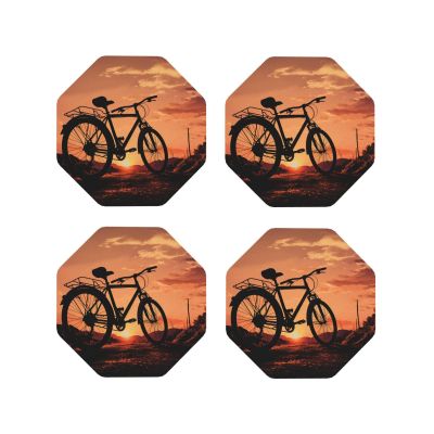 4Pcs Drink Coasters for Drinks Tabletop Protection, Road Bicycle Leather Coaster for Kinds of Cups, Absorbent Cup Coaster for Coffee Table Home Decor 4" Cup Mat Pad