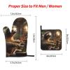 3 pcs Oven Mitts and Pot Holders Set High Heat Resistant Oven Glove and Hot Pads Washable Kitchen Oven Mittens Sloth Playing Piano Cartoon Non-Slip Potholder for Cooking Baking Grilling view 3
