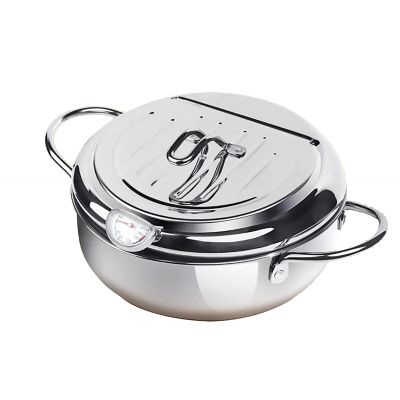 Deep Fryer Pot, 3L Japanese Tempura oil fryer with Thermometer, Nonstick Deep Frier, for Tempura/Frech/Fish/Chicken Fries (Color : Silver, Size : 35cm/13.7in)