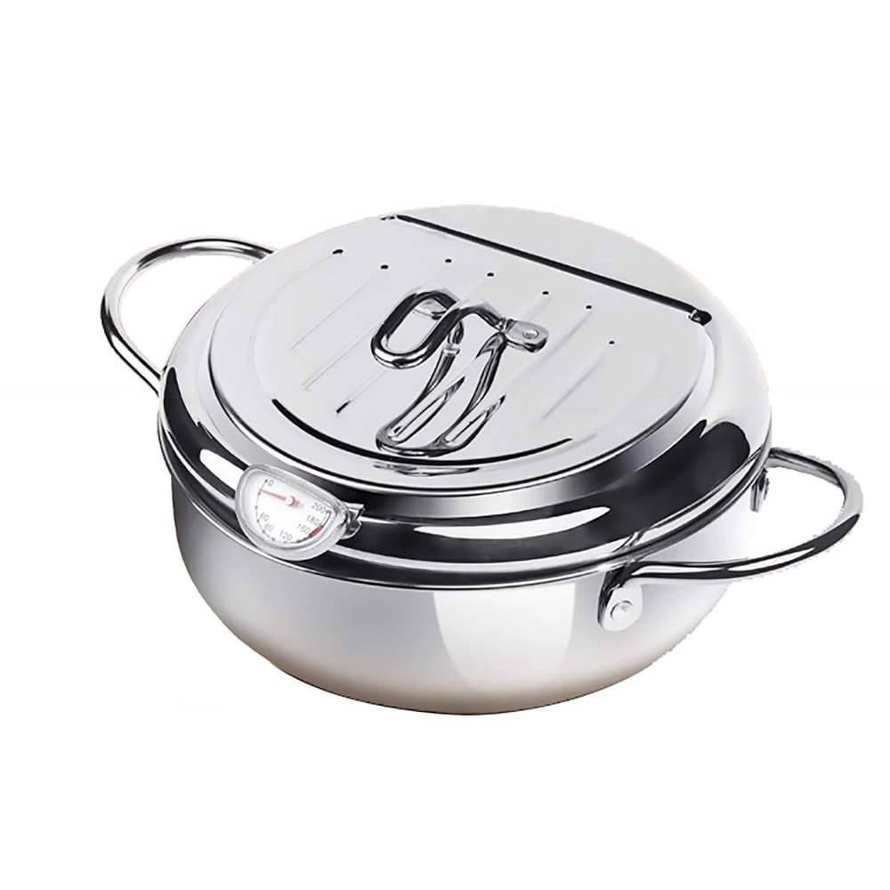Deep Fryer Pot, 3L Japanese Tempura oil fryer with Thermometer, Nonstick Deep Frier, for Tempura/Frech/Fish/Chicken Fries (Color : Silver, Size : 35cm/13.7in)