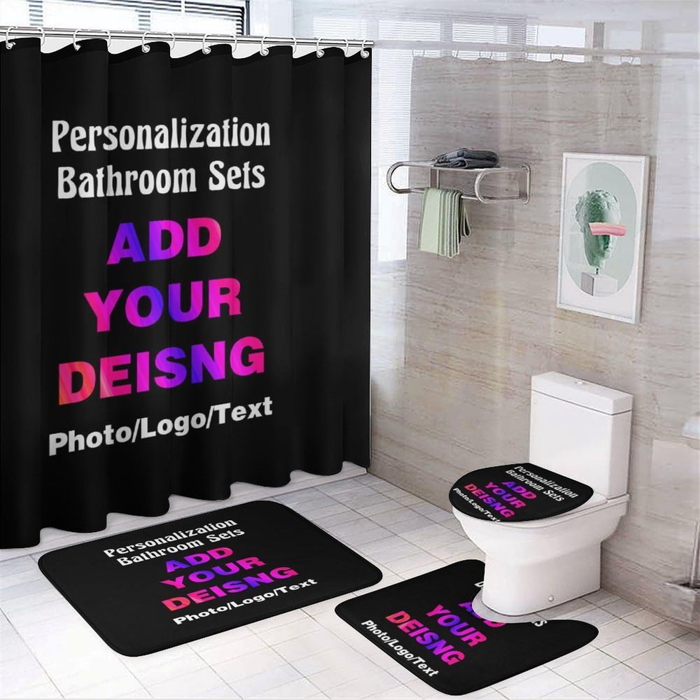 Qlptzwd Personalized Custom Bathroom Sets with Shower Curtain and Rugs and Accessories, Customized Waterproof Bathroom Decor Set with Photos Image Text Logo, Black