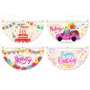 WADORN 4pcs Happy Birthday Half Round Fan Flag Banner, Balloon Pattern Door Flag Birthday Cakes Short Window Decoration Fan for Party Home Office Bathroom Dining Room Bedroom, 35.43x18.5 Inch view 1