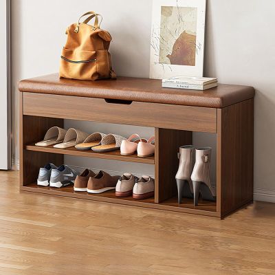 Double-layer shoe storage rack with cushions, entryway shoe bench with storage space, storage bench for bedroom end of bed, filled with sponge, suitable for entryways, corridors and other scenes ( Col