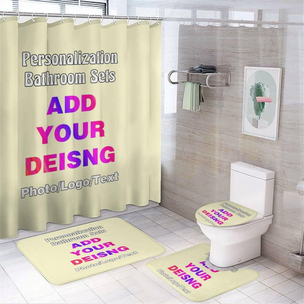 Qlptzwd Personalized Custom Bathroom Sets with Shower Curtain and Rugs and Accessories, Customized Waterproof Bathroom Decor Set with Photos Image Text Logo, LemonChiffon