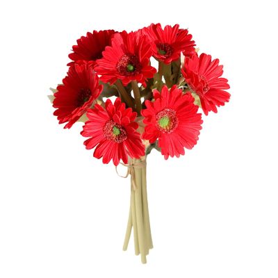 Artificial Latex Gerbera Daisies FLowers Set of 7, Multicolor Fake Flowers Simulation Flowers Bouquet for Home Kitchen Decoration, 12.6Inch Plastic Daisy Chrysanthemum Flowers Sun Chrysanthemum(Red)