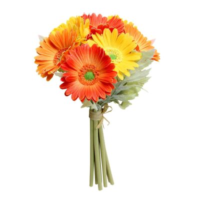 Artificial Latex Gerbera Daisies FLowers Set of 7, Multicolor Fake Flowers Simulation Flowers Bouquet for Home Kitchen Decoration, 12.6Inch Plastic Daisy Chrysanthemum Flowers Sun(Yellow Orange)