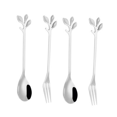 MAGICLULU 8pcs Stainless Steel Spoon Fork Creative Leaf Design for Elegant Dining Restaurant Hotel Silverware for Fruits Cakes More
