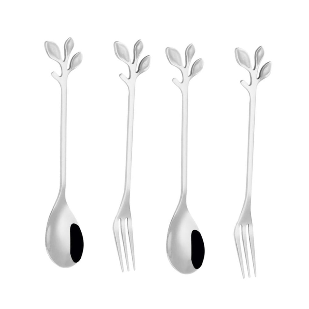 MAGICLULU 8pcs Stainless Steel Spoon Fork Creative Leaf Design for Elegant Dining Restaurant Hotel Silverware for Fruits Cakes More