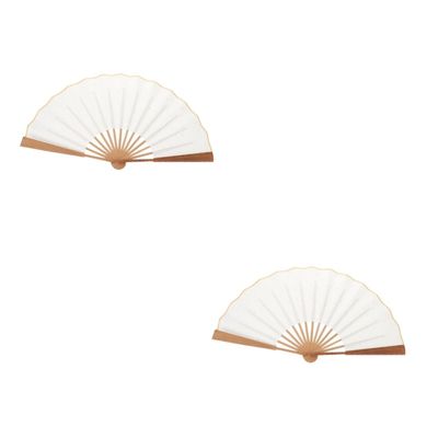 Amosfun 2pcs Handheld Folding Fan Rice Paper Blank Fan Handle for Calligraphy Decoration Weddings Parties and Festivals