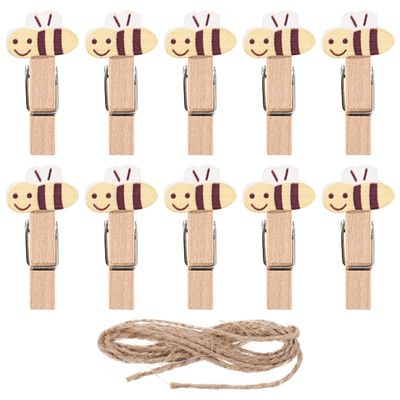 Amosfun 50Pcs Mini Wooden Clothespins 1.57 Inch Small Wood Clips with Jute Twine for Hanging Photos Tags Crafts and Home D Cor