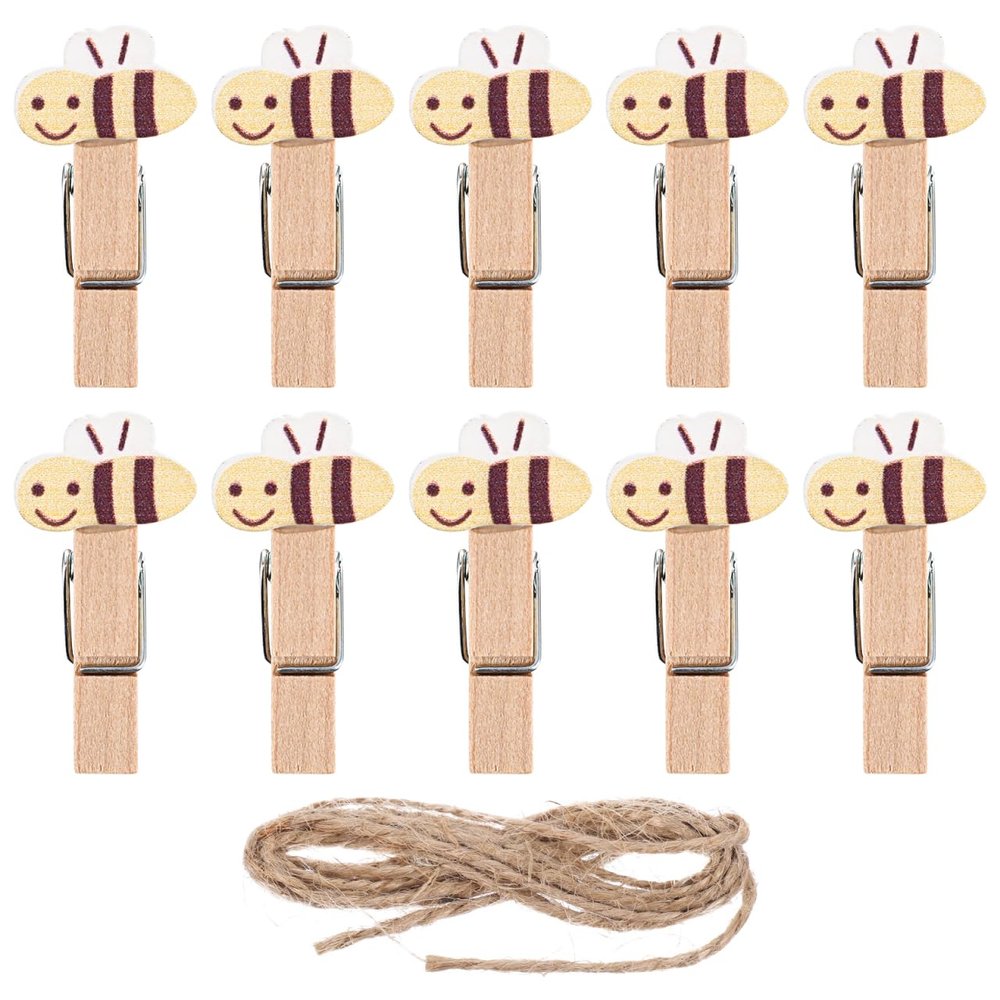 Amosfun 50Pcs Mini Wooden Clothespins 1.57 Inch Small Wood Clips with Jute Twine for Hanging Photos Tags Crafts and Home D Cor