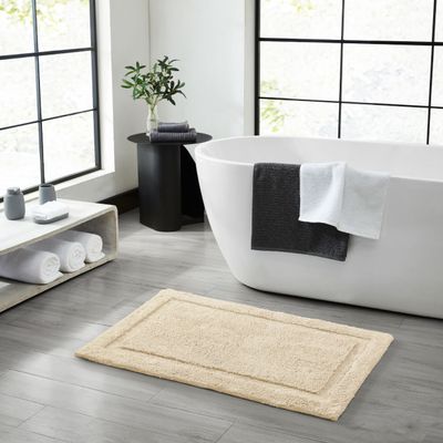 Jean Pierre New York Lydia Border 100% Cotton Bath Mat - Non-Slip Bath Rug - Ivory - 17"x24"