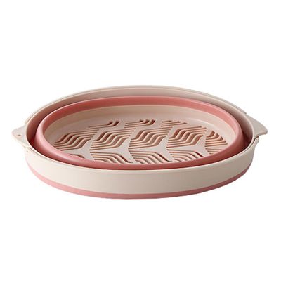 MAGICLULU Foldable Double-layer Drain Basket Heat-resistant Kitchen Storage for Fruits and Vegetables Space-saving Multi-functional Wash Basin Large Pink